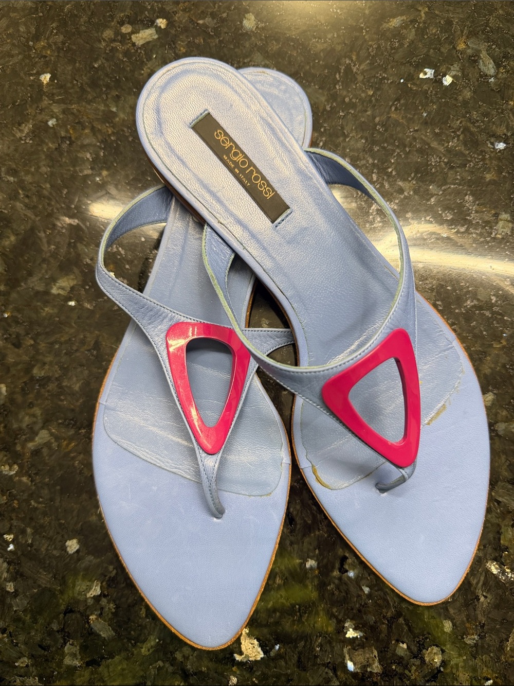 Sergio Rossi Light Blue Slingback Sandal with Pink Triangle Accent